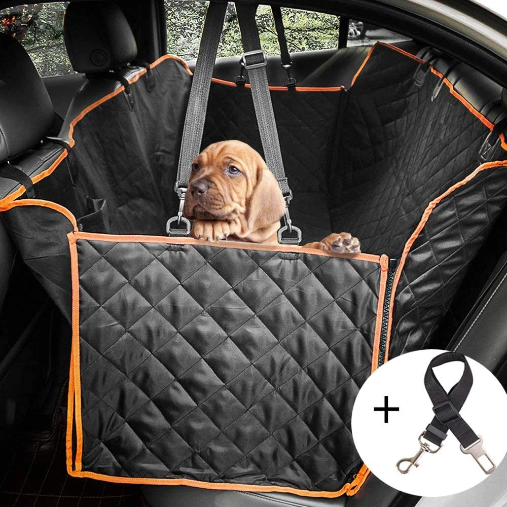 Dog Car Seat Cover, Waterproof Nonslip Pet Seat Cover for Back Seat with Storage Pockets Mesh Visual Window, Black Heavy Duty Scratchproof Pet Dog Seat Cover Hammock for Cars Trucks