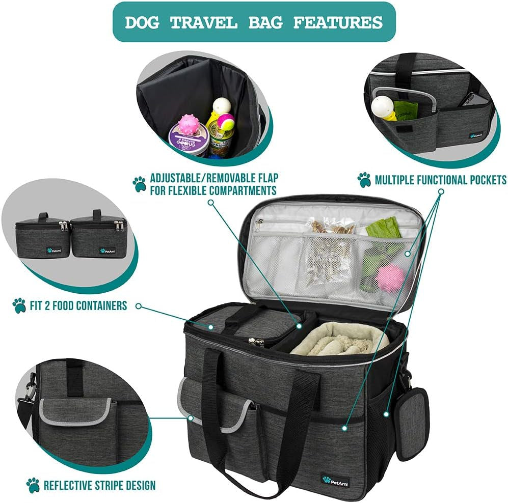 Medium Dog Travel Bag - Ultimate Organizer with Food Container & Bowls for Camping Adventures - Perfect Gift for Pet Lovers