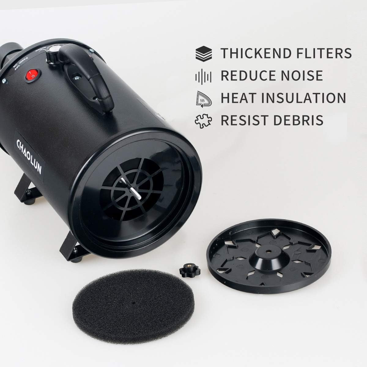 Professional High Velocity Dog Dryer - Powerful Grooming Blow Dryer with Heater, Adjustable Speed for Quick Drying, Pet Hair Dryer in Black