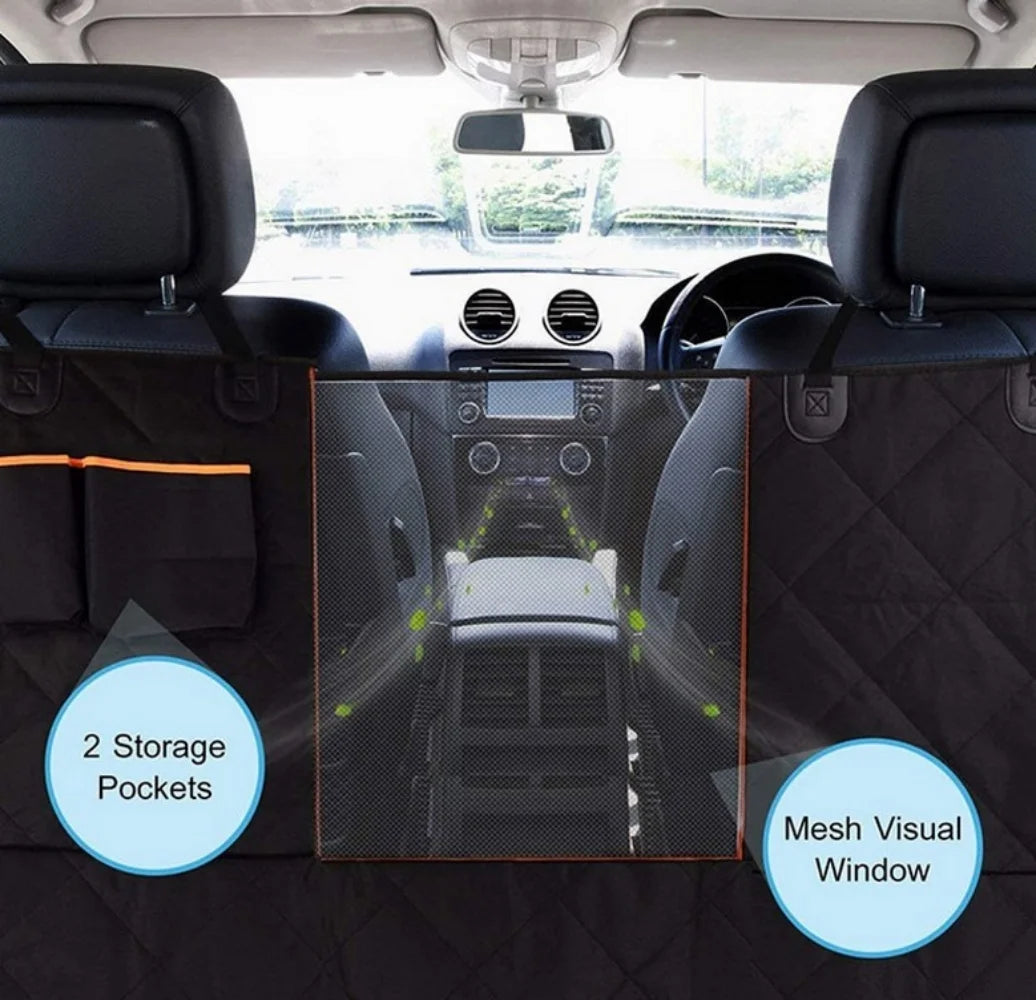 Dog Car Seat Cover, Waterproof Nonslip Pet Seat Cover for Back Seat with Storage Pockets Mesh Visual Window, Black Heavy Duty Scratchproof Pet Dog Seat Cover Hammock for Cars Trucks