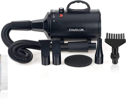 Professional High Velocity Dog Dryer - Powerful Grooming Blow Dryer with Heater, Adjustable Speed for Quick Drying, Pet Hair Dryer in Black